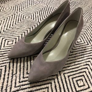 1. State Saffy Block Heel Pump in Light Gray Suede
